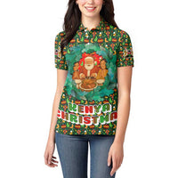 Kenya Christmas Women Polo Shirt with Santa Feast Scene and Festive Wreath Pattern - Wonder Print Shop