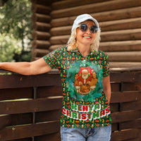 Kenya Christmas Women Polo Shirt with Santa Feast Scene and Festive Wreath Pattern - Wonder Print Shop