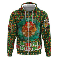 Kenya Christmas Zip Hoodie with Santa Feast Scene and Festive Wreath Pattern - Wonder Print Shop