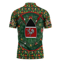 Kenya Christmas Zipper Polo Shirt with Santa Feast Scene and Festive Wreath Pattern - Wonder Print Shop