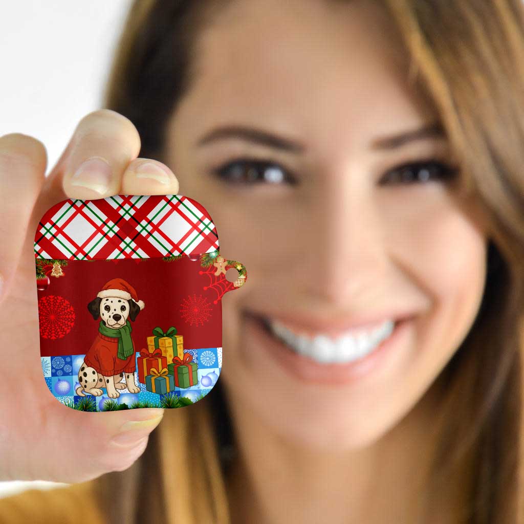 Croatia Christmas AirPods Case with Dalmatian Dog Presents and Red Plaid Holiday - Wonder Print Shop