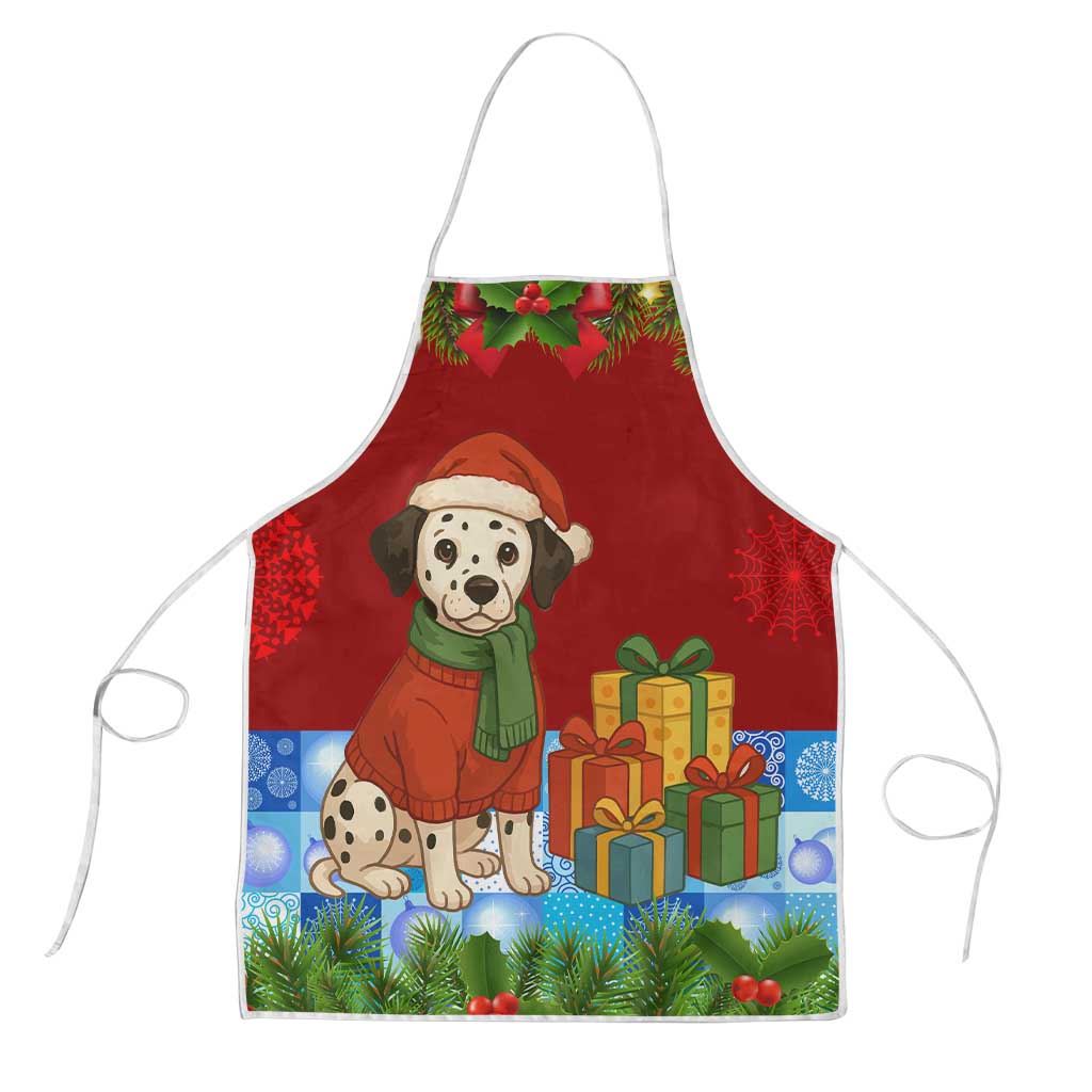 Croatia Christmas Apron with Dalmatian Dog Presents and Red Plaid Holiday - Wonder Print Shop