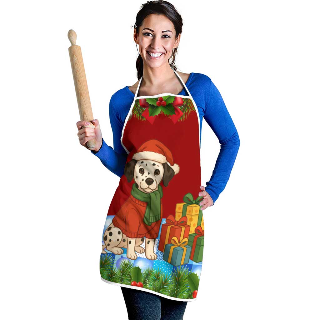 Croatia Christmas Apron with Dalmatian Dog Presents and Red Plaid Holiday - Wonder Print Shop