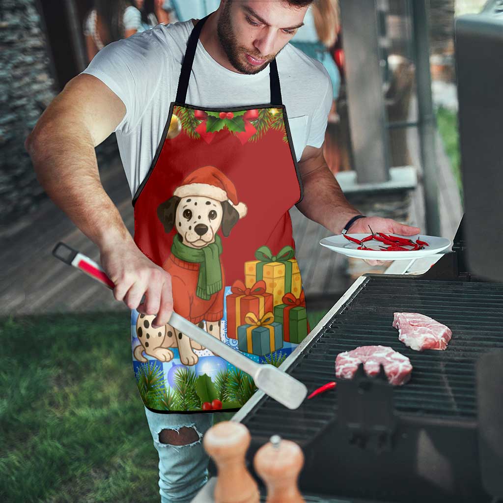 Croatia Christmas Apron with Dalmatian Dog Presents and Red Plaid Holiday - Wonder Print Shop