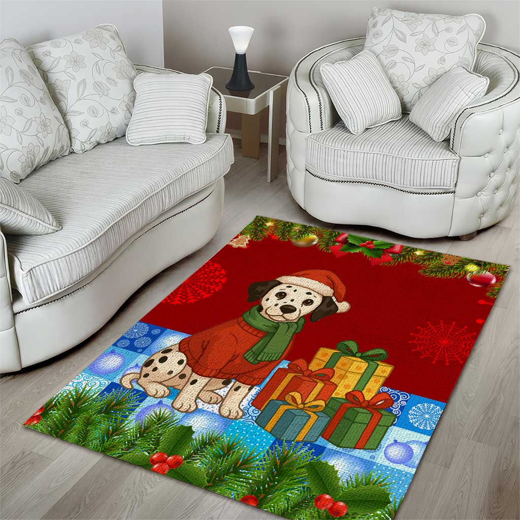 Croatia Christmas Area Rug with Dalmatian Dog Presents and Red Plaid Holiday - Wonder Print Shop