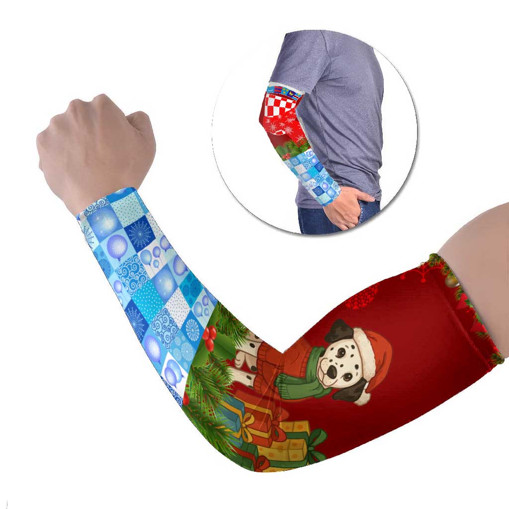 Croatia Christmas Arm Sleeves with Dalmatian Dog Presents and Red Plaid Holiday - Wonder Print Shop