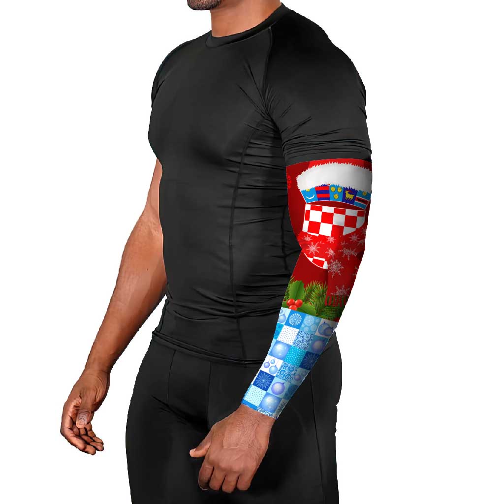 Croatia Christmas Arm Sleeves with Dalmatian Dog Presents and Red Plaid Holiday - Wonder Print Shop