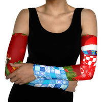 Croatia Christmas Arm Sleeves with Dalmatian Dog Presents and Red Plaid Holiday - Wonder Print Shop