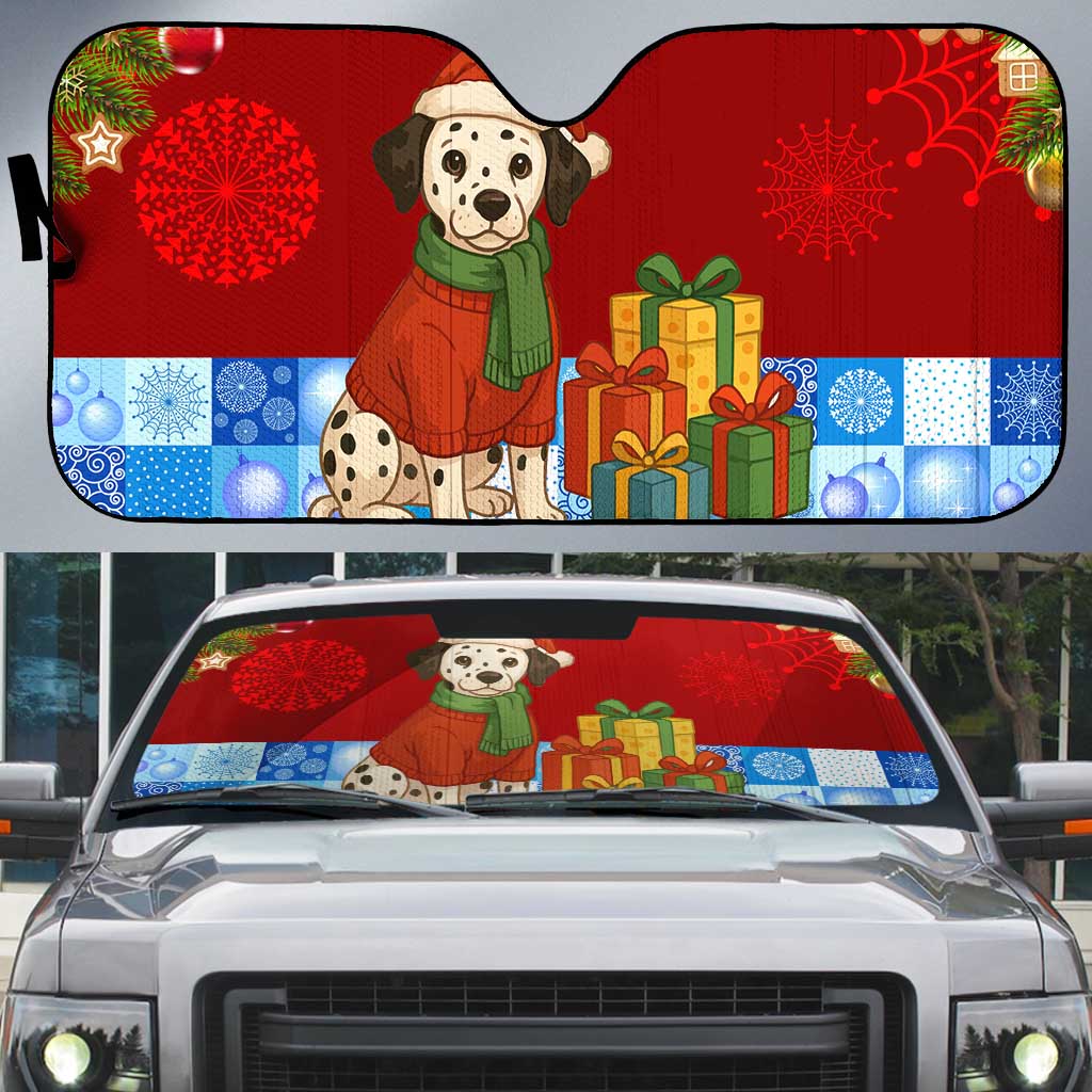 Croatia Christmas Auto Sun Shade with Dalmatian Dog Presents and Red Plaid Holiday - Wonder Print Shop