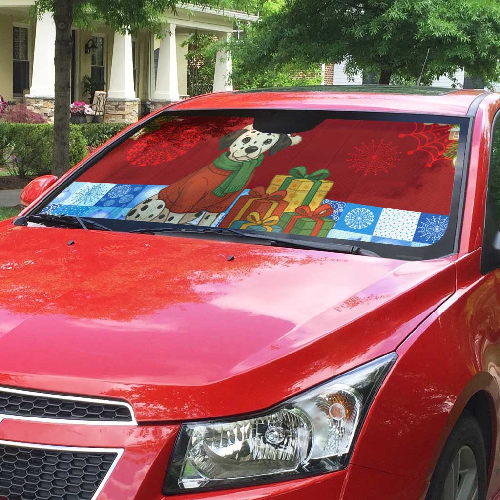 Croatia Christmas Auto Sun Shade with Dalmatian Dog Presents and Red Plaid Holiday - Wonder Print Shop