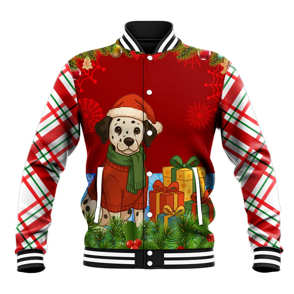 Croatia Christmas Baseball Jacket with Dalmatian Dog Presents and Red Plaid Holiday - Wonder Print Shop