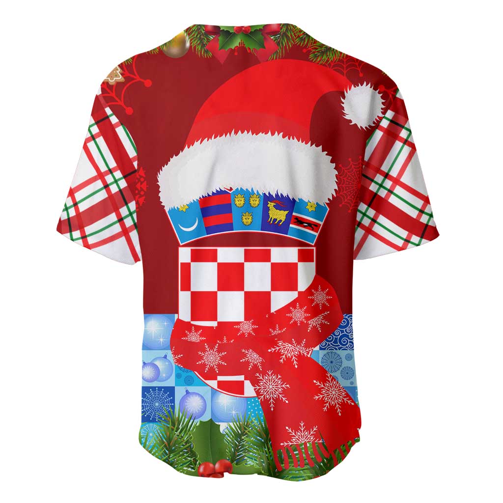 Croatia Christmas Baseball Jersey with Dalmatian Dog Presents and Red Plaid Holiday - Wonder Print Shop