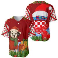 Croatia Christmas Baseball Jersey with Dalmatian Dog Presents and Red Plaid Holiday - Wonder Print Shop
