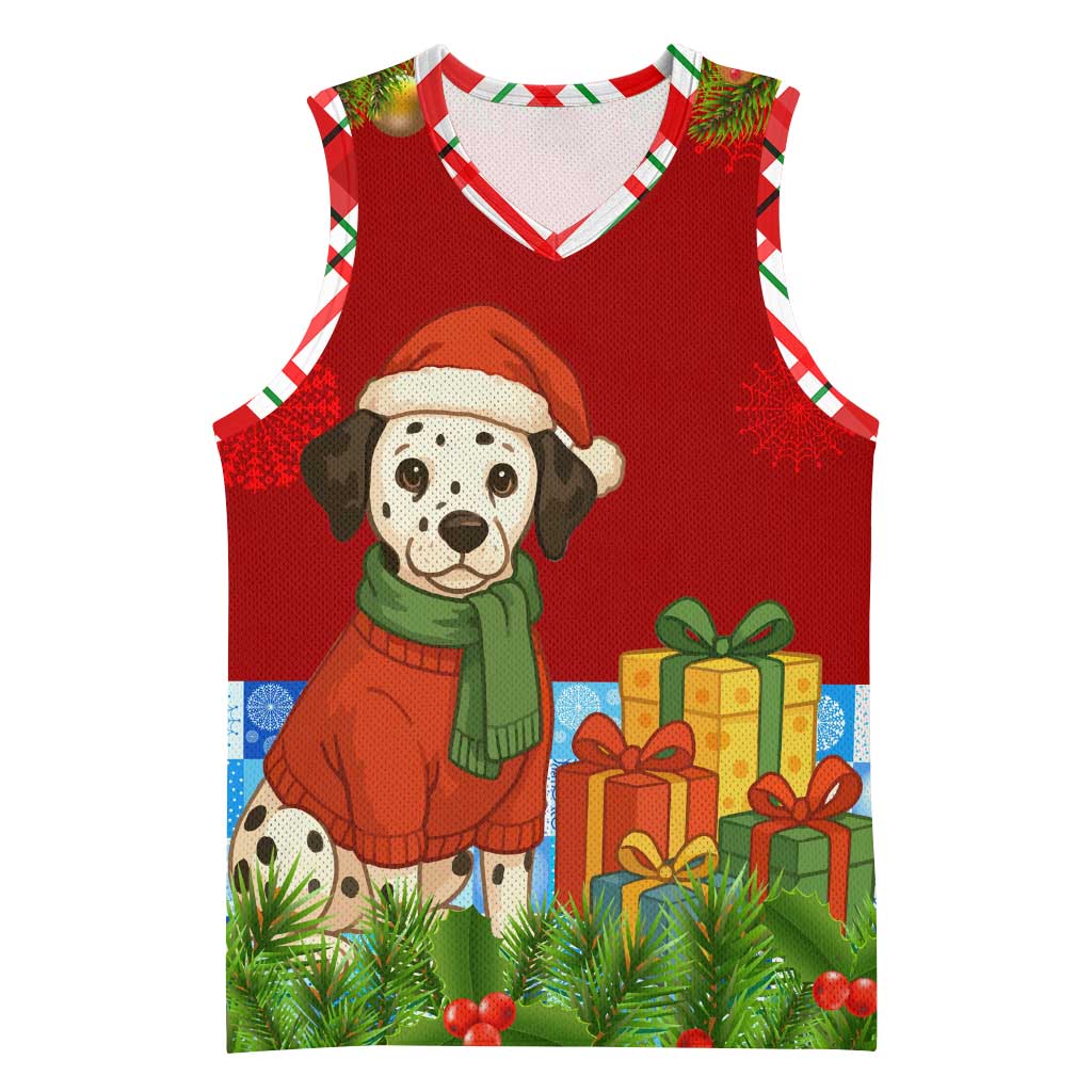 Croatia Christmas Basketball Jersey with Dalmatian Dog Presents and Red Plaid Holiday - Wonder Print Shop