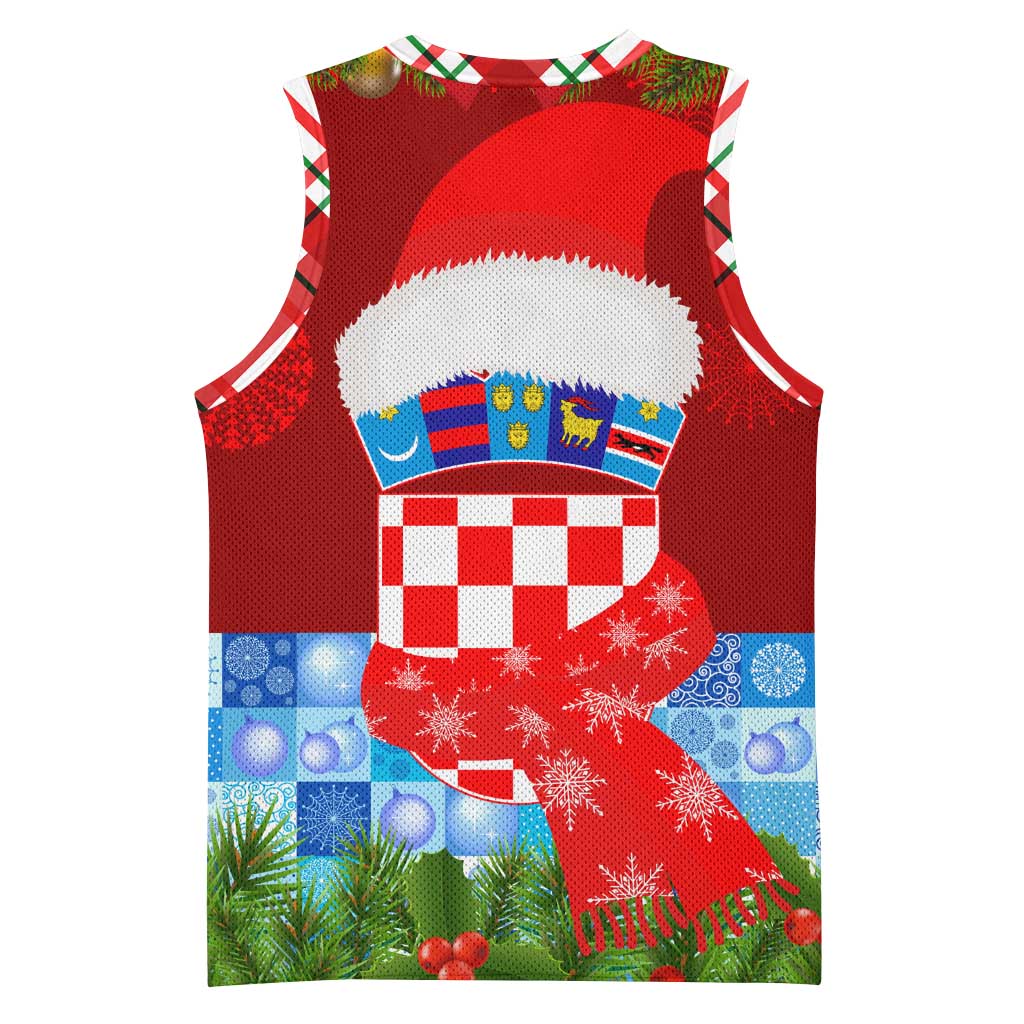 Croatia Christmas Basketball Jersey with Dalmatian Dog Presents and Red Plaid Holiday - Wonder Print Shop