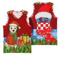 Croatia Christmas Basketball Jersey with Dalmatian Dog Presents and Red Plaid Holiday - Wonder Print Shop