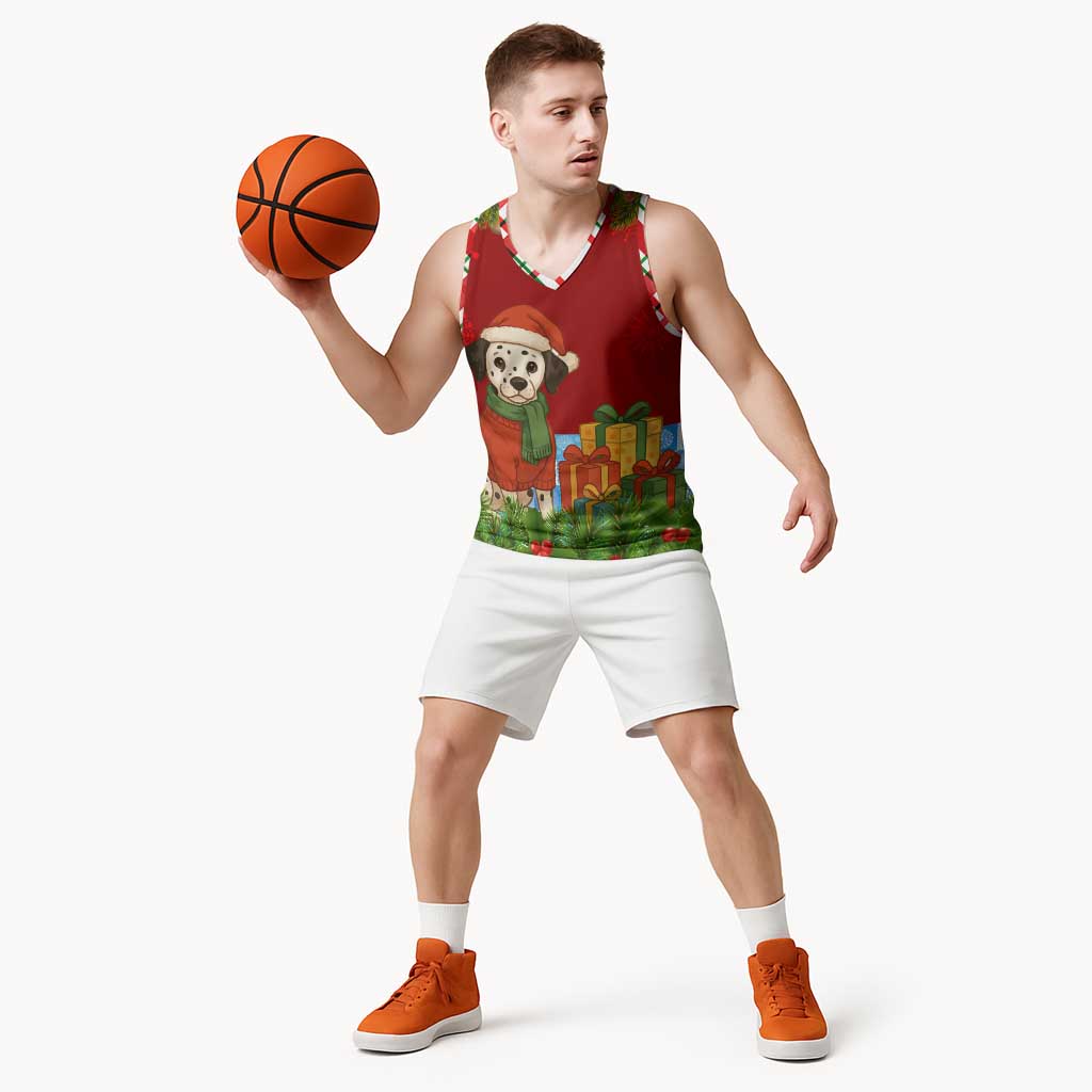 Croatia Christmas Basketball Jersey with Dalmatian Dog Presents and Red Plaid Holiday - Wonder Print Shop