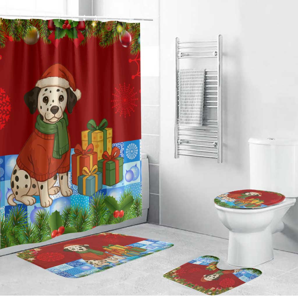 Croatia Christmas Bathroom Set with Dalmatian Dog Presents and Red Plaid Holiday - Wonder Print Shop