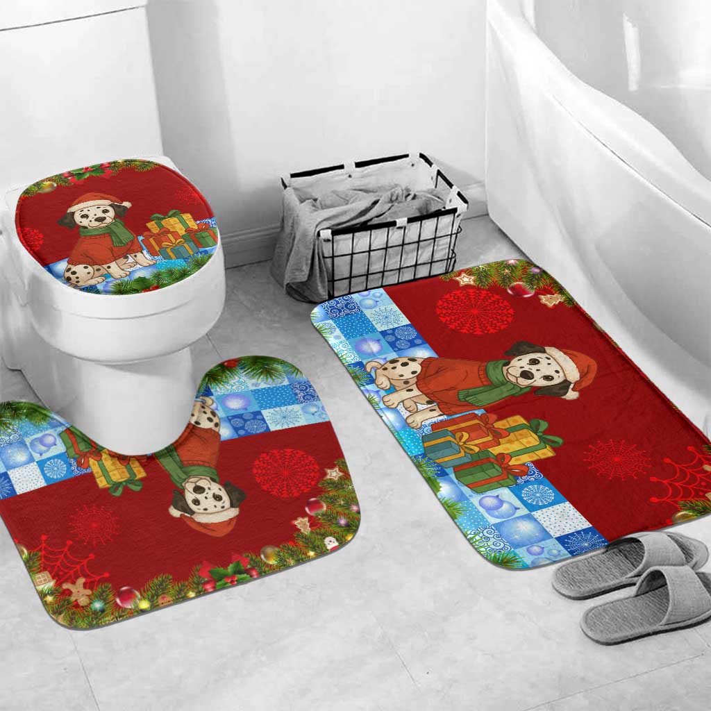 Croatia Christmas Bathroom Set with Dalmatian Dog Presents and Red Plaid Holiday - Wonder Print Shop