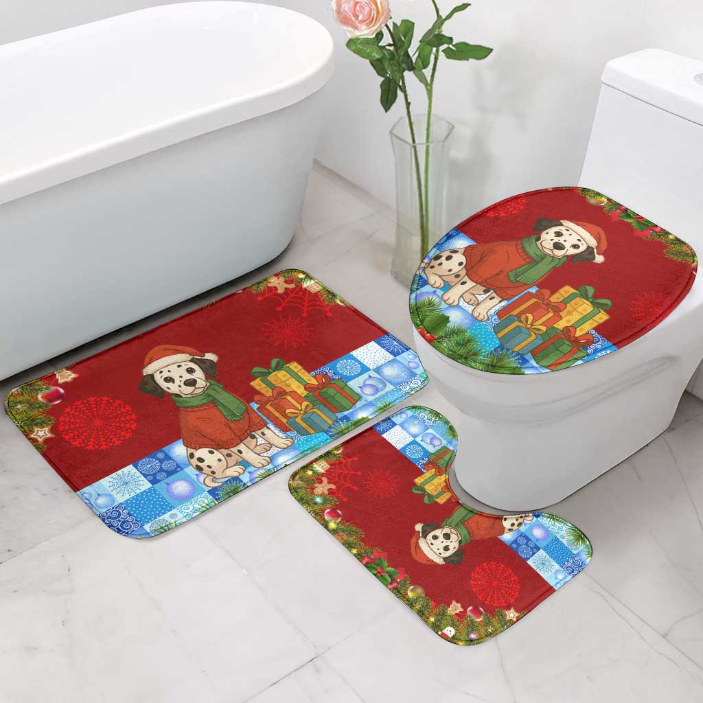 Croatia Christmas Bathroom Set with Dalmatian Dog Presents and Red Plaid Holiday - Wonder Print Shop