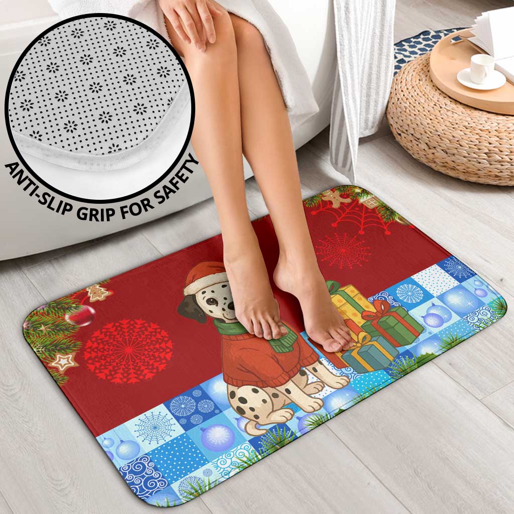 Croatia Christmas Bathroom Set with Dalmatian Dog Presents and Red Plaid Holiday - Wonder Print Shop