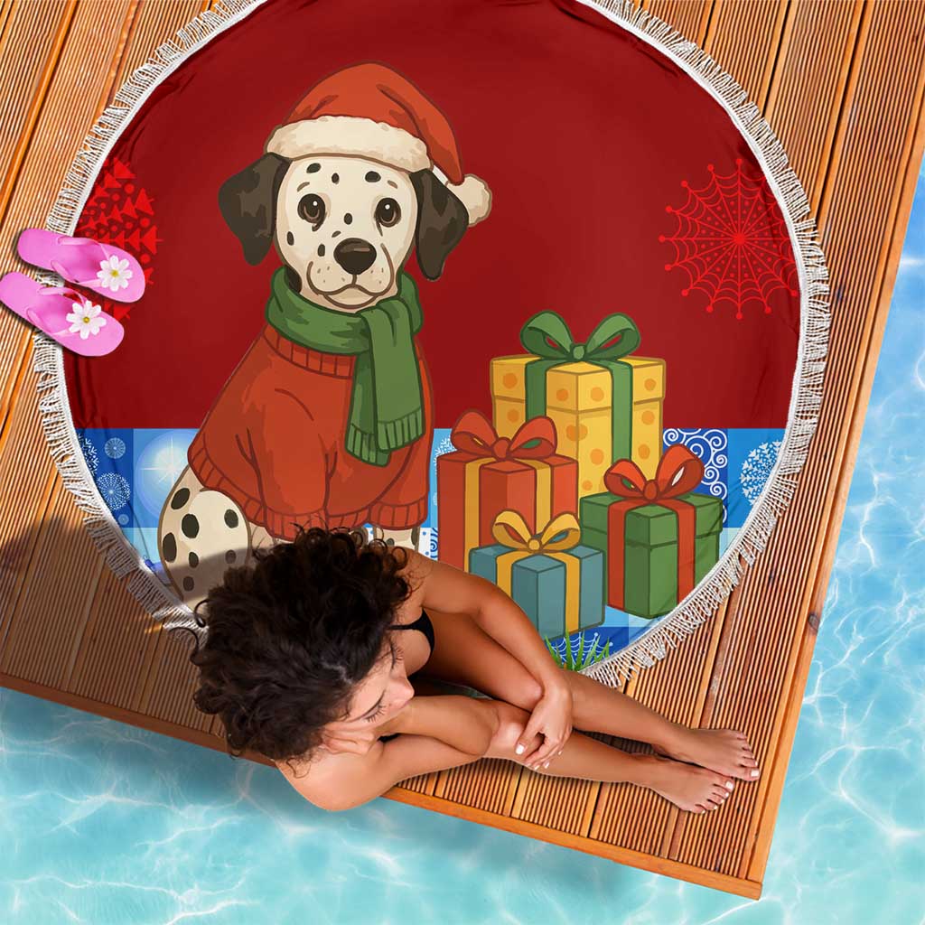 Croatia Christmas Beach Blanket with Dalmatian Dog Presents and Red Plaid Holiday - Wonder Print Shop