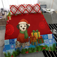 Croatia Christmas Bedding Set with Dalmatian Dog Presents and Red Plaid Holiday - Wonder Print Shop