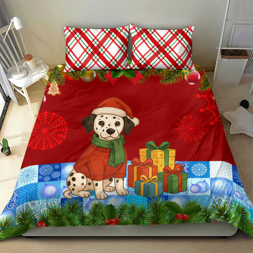 Croatia Christmas Bedding Set with Dalmatian Dog Presents and Red Plaid Holiday - Wonder Print Shop