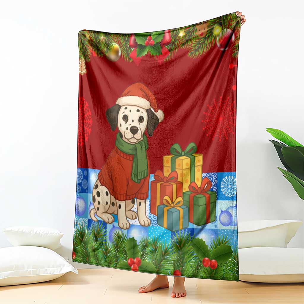 Croatia Christmas Blanket with Dalmatian Dog Presents and Red Plaid Holiday - Wonder Print Shop