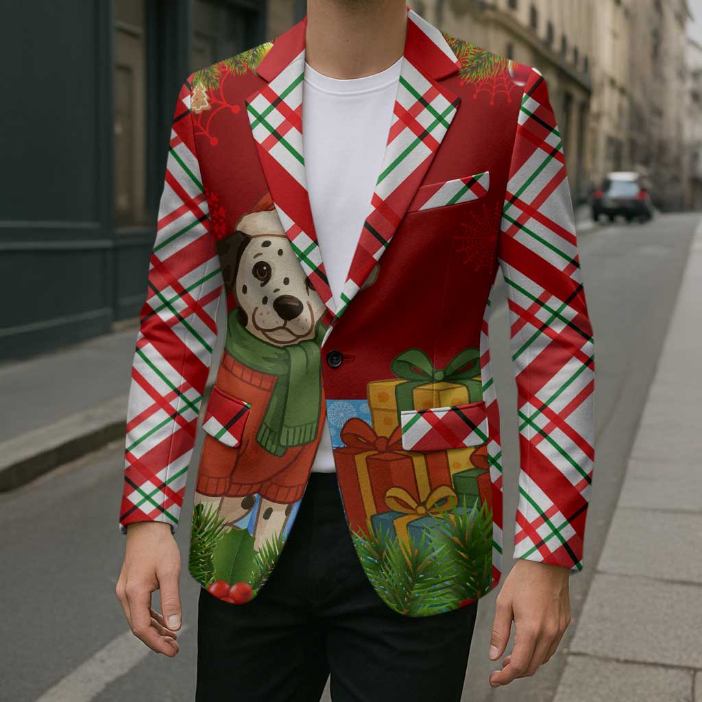 Croatia Christmas Blazer with Dalmatian Dog Presents and Red Plaid Holiday - Wonder Print Shop