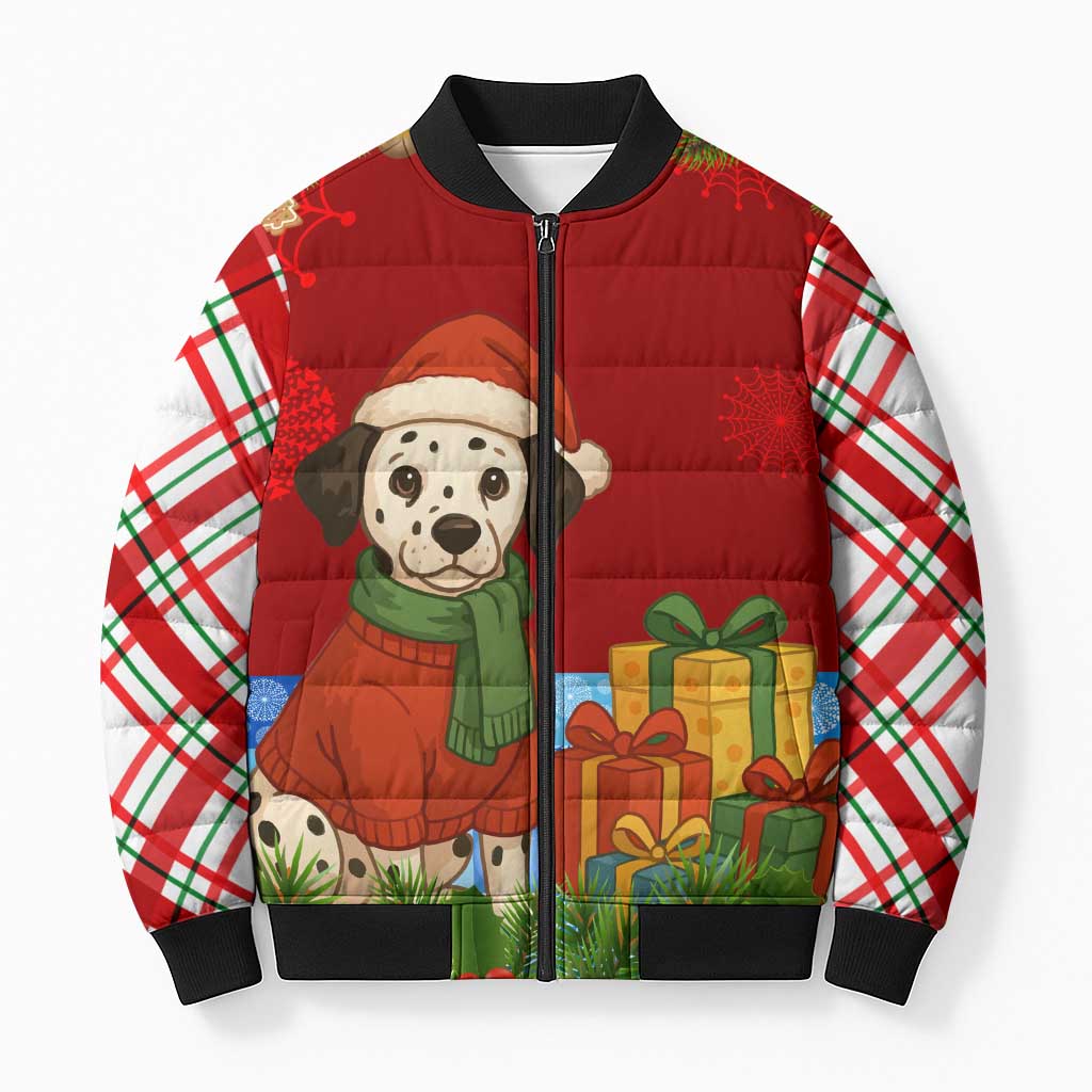 Croatia Christmas Bomber Puffer Jacket with Dalmatian Dog Presents and Red Plaid Holiday - Wonder Print Shop