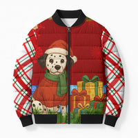 Croatia Christmas Bomber Puffer Jacket with Dalmatian Dog Presents and Red Plaid Holiday - Wonder Print Shop