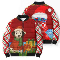 Croatia Christmas Bomber Puffer Jacket with Dalmatian Dog Presents and Red Plaid Holiday - Wonder Print Shop