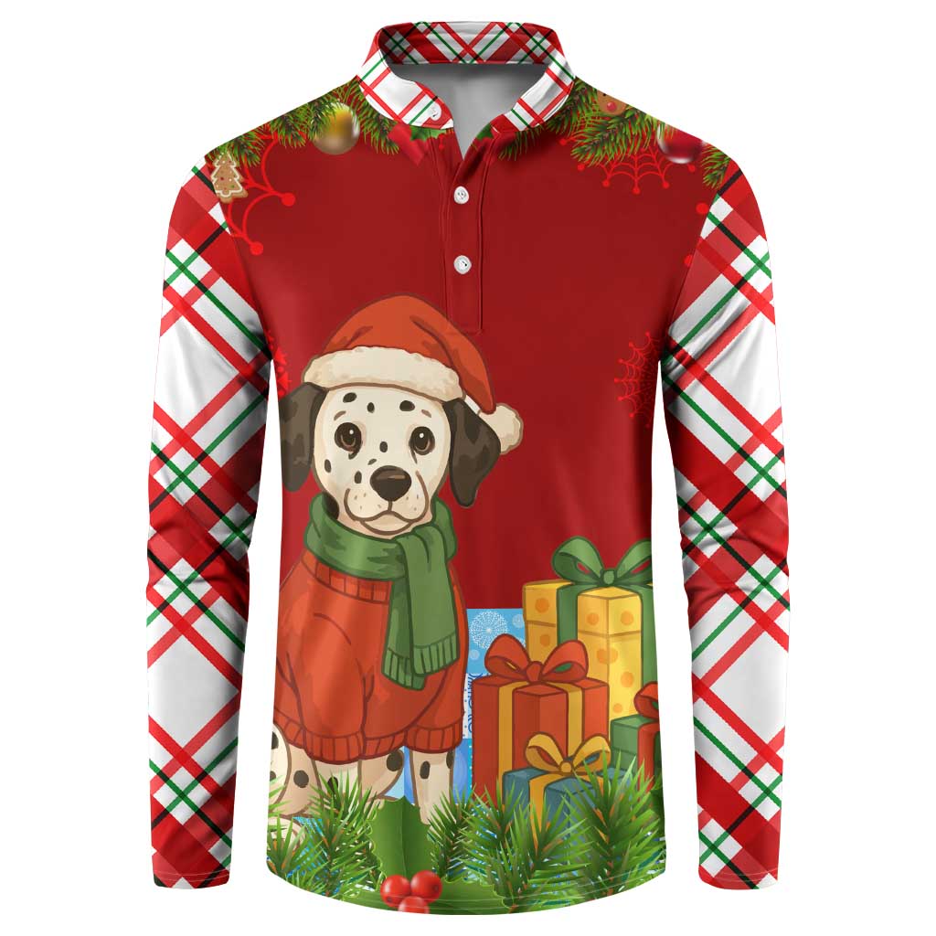 Croatia Christmas Button Sweatshirt with Dalmatian Dog Presents and Red Plaid Holiday - Wonder Print Shop