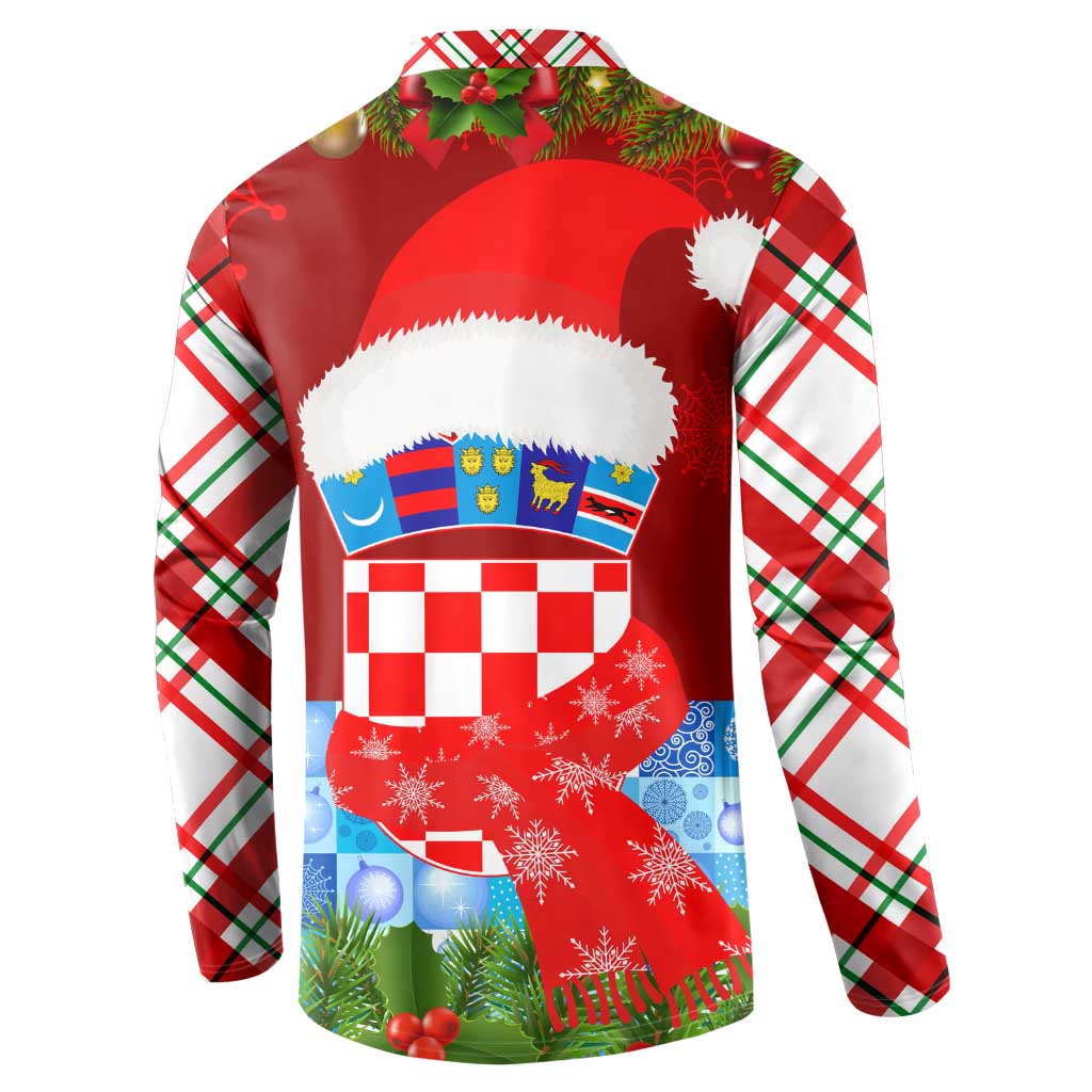Croatia Christmas Button Sweatshirt with Dalmatian Dog Presents and Red Plaid Holiday - Wonder Print Shop