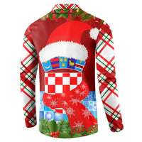 Croatia Christmas Button Sweatshirt with Dalmatian Dog Presents and Red Plaid Holiday - Wonder Print Shop