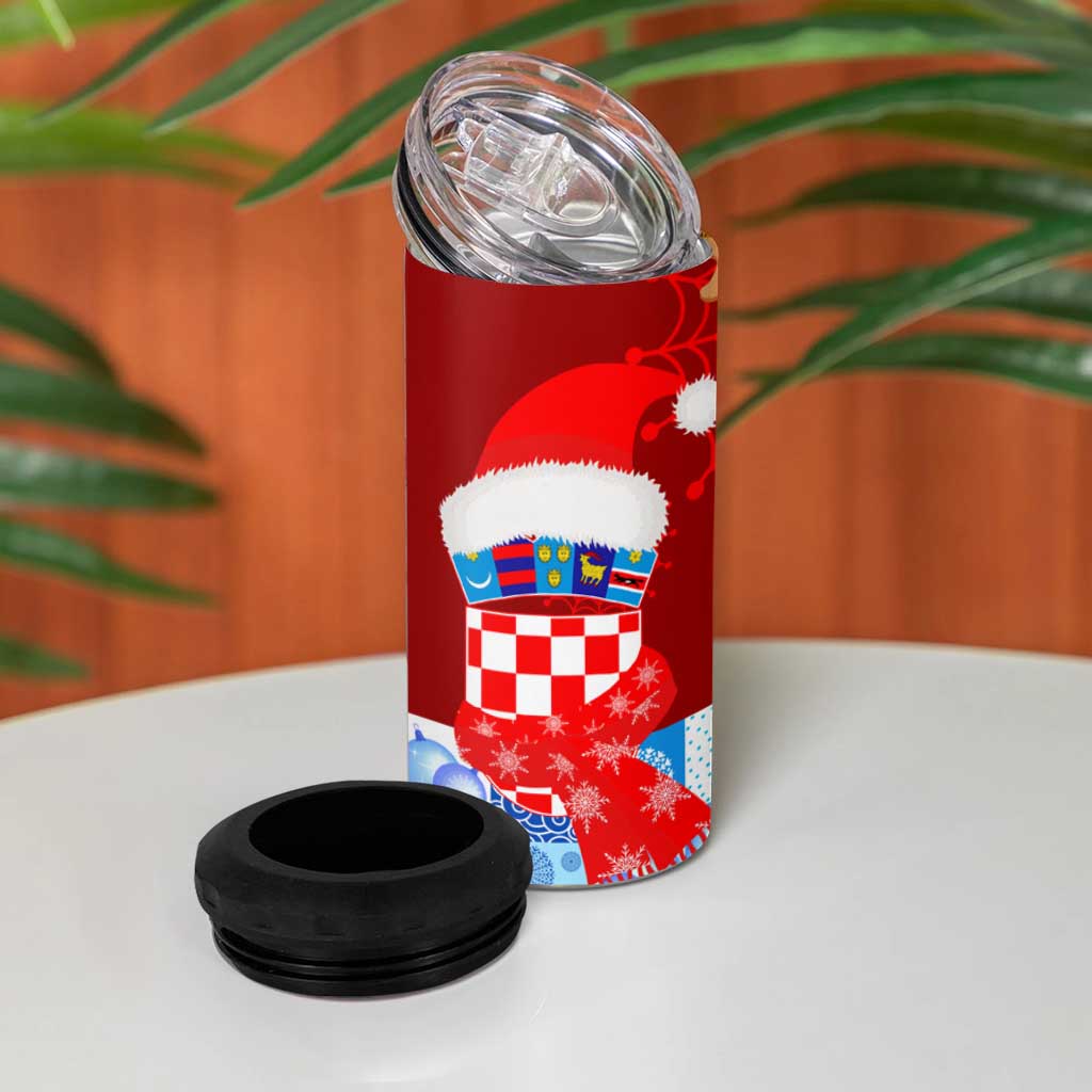 Croatia Christmas 4 in 1 Can Cooler Tumbler with Dalmatian Dog Presents and Red Plaid Holiday - Wonder Print Shop