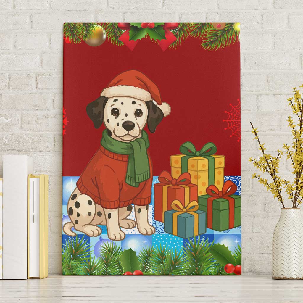 Croatia Christmas Canvas Wall Art with Dalmatian Dog Presents and Red Plaid Holiday - Wonder Print Shop