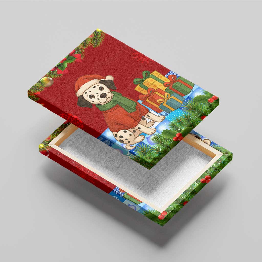 Croatia Christmas Canvas Wall Art with Dalmatian Dog Presents and Red Plaid Holiday - Wonder Print Shop
