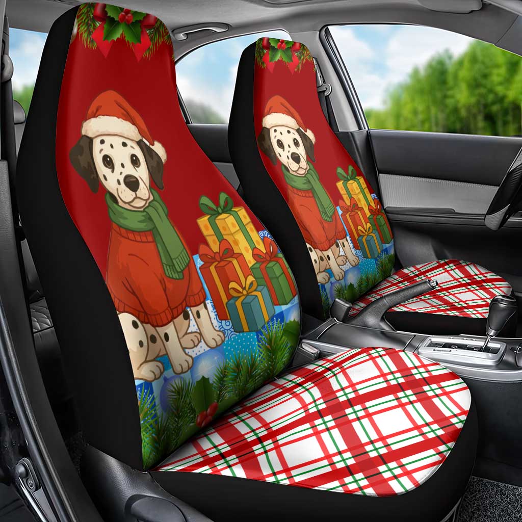 Croatia Christmas Car Seat Cover with Dalmatian Dog Presents and Red Plaid Holiday - Wonder Print Shop