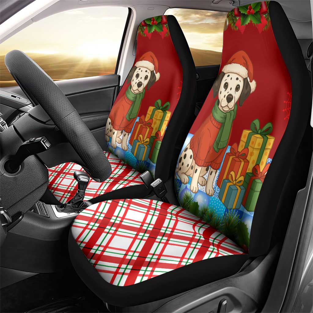 Croatia Christmas Car Seat Cover with Dalmatian Dog Presents and Red Plaid Holiday - Wonder Print Shop