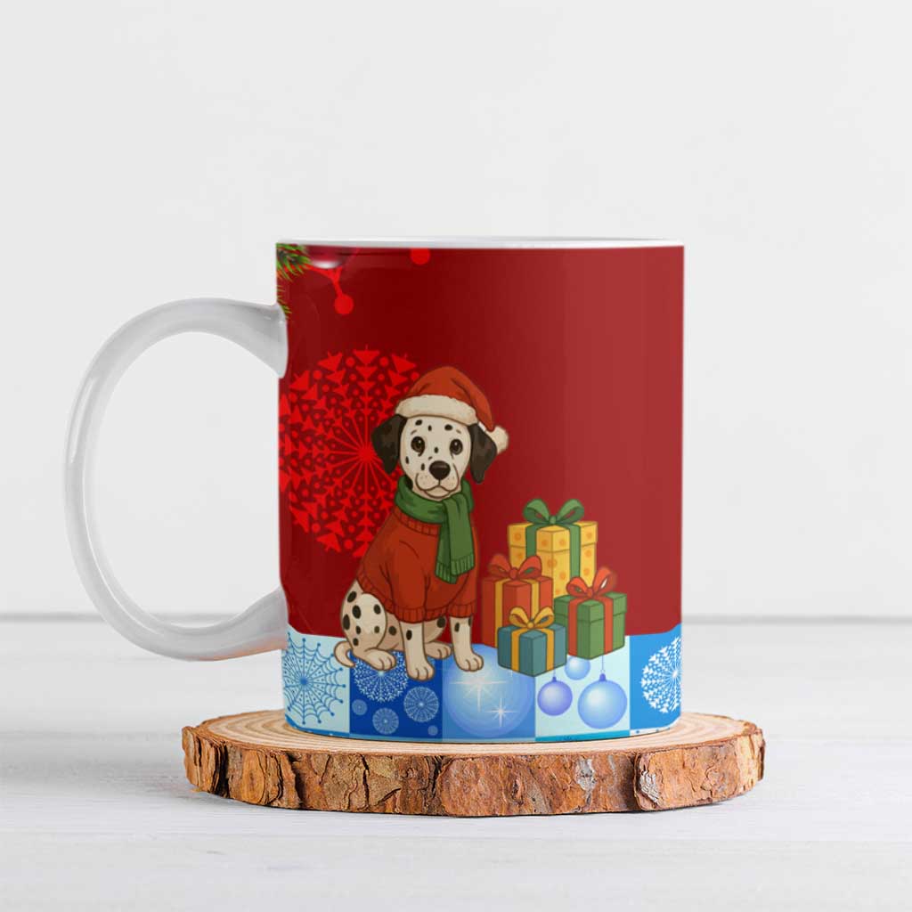 Croatia Christmas Ceramic Mug with Dalmatian Dog Presents and Red Plaid Holiday - Wonder Print Shop