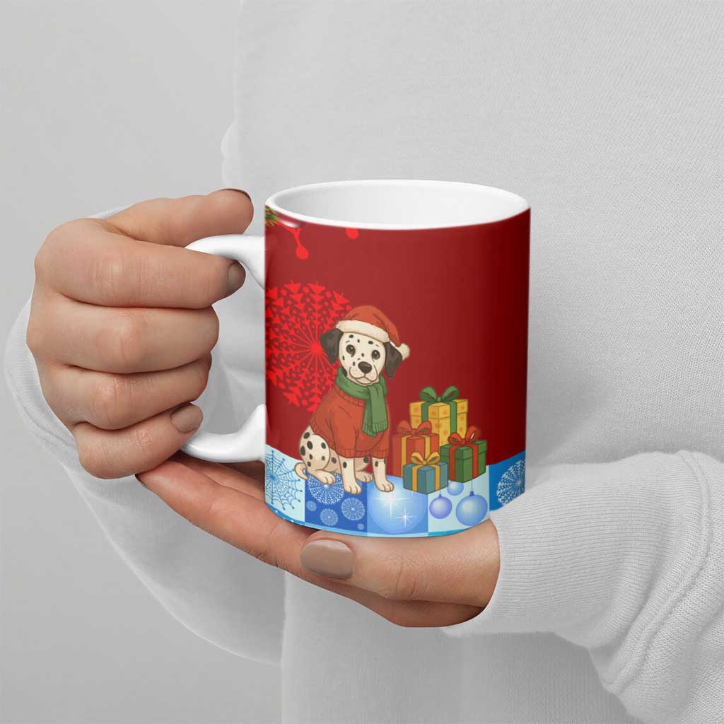 Croatia Christmas Ceramic Mug with Dalmatian Dog Presents and Red Plaid Holiday - Wonder Print Shop
