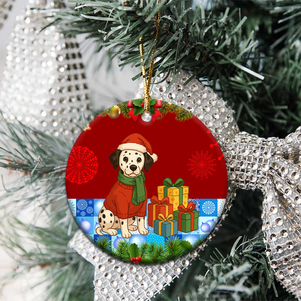 Croatia Christmas Ceramic Ornament with Dalmatian Dog Presents and Red Plaid Holiday - Wonder Print Shop