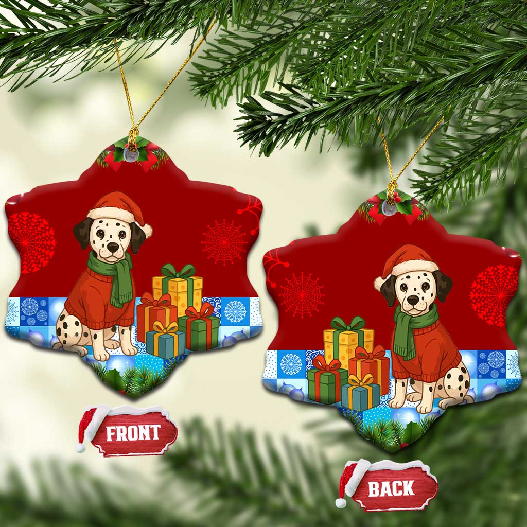 Croatia Christmas Ceramic Ornament with Dalmatian Dog Presents and Red Plaid Holiday - Wonder Print Shop