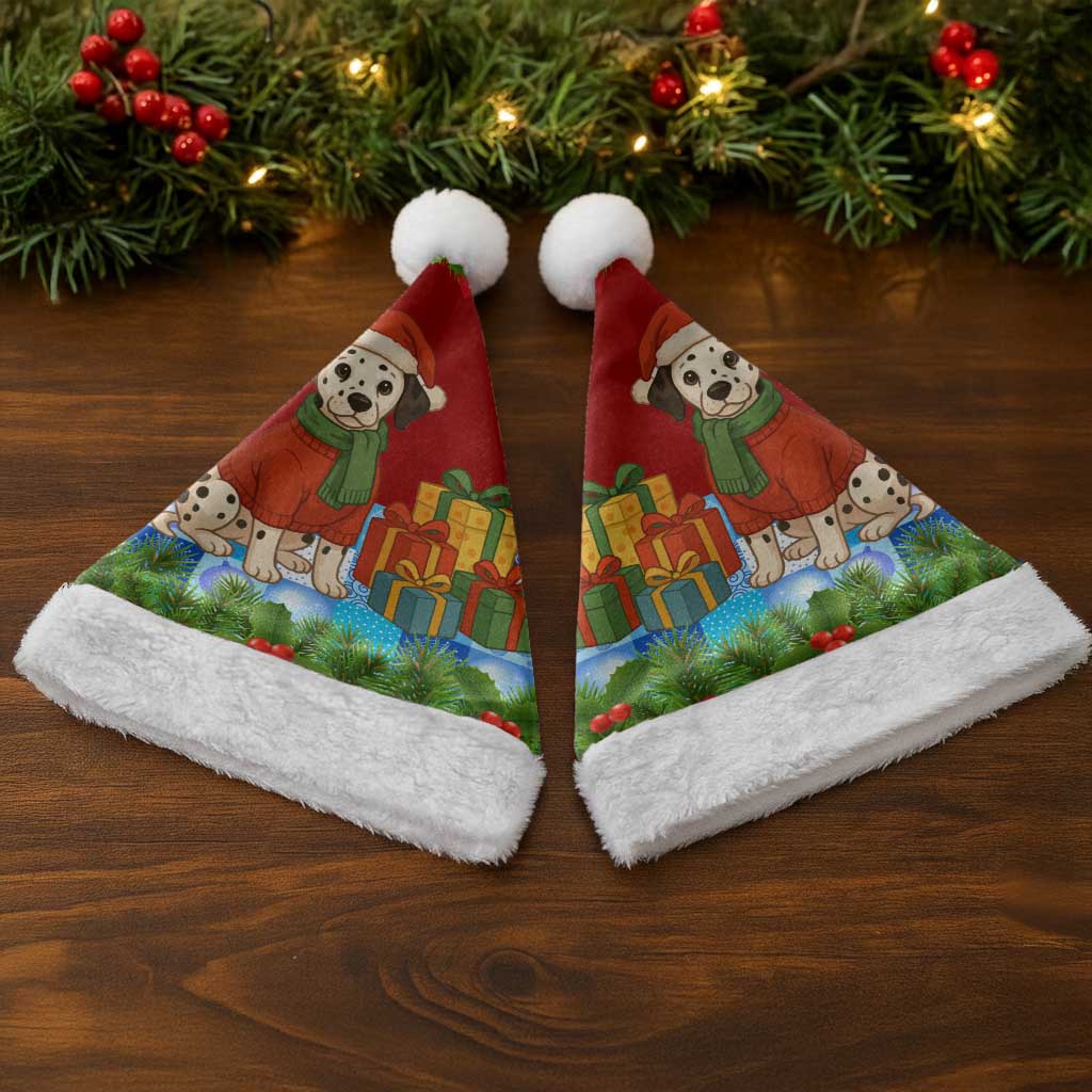 Croatia Christmas Santa Hat with Dalmatian Dog Presents and Red Plaid Holiday - Wonder Print Shop
