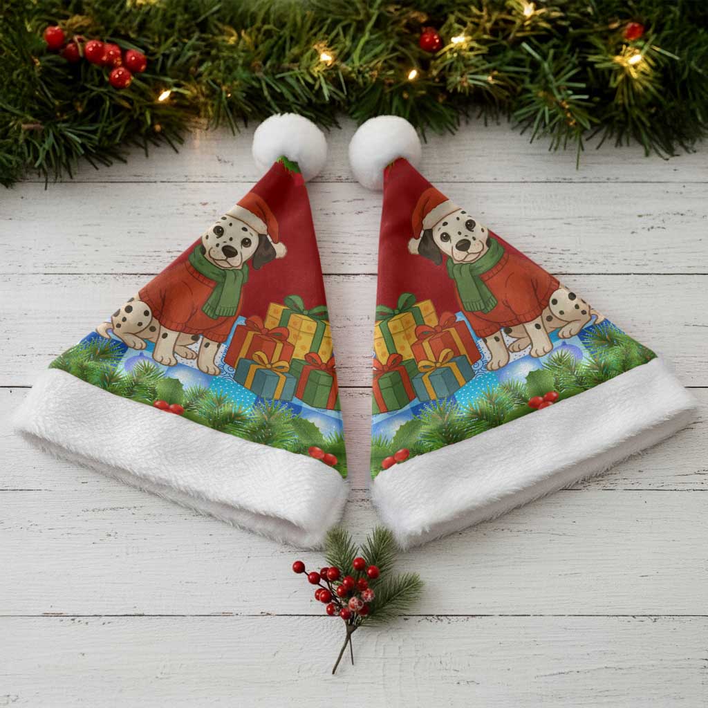 Croatia Christmas Santa Hat with Dalmatian Dog Presents and Red Plaid Holiday - Wonder Print Shop