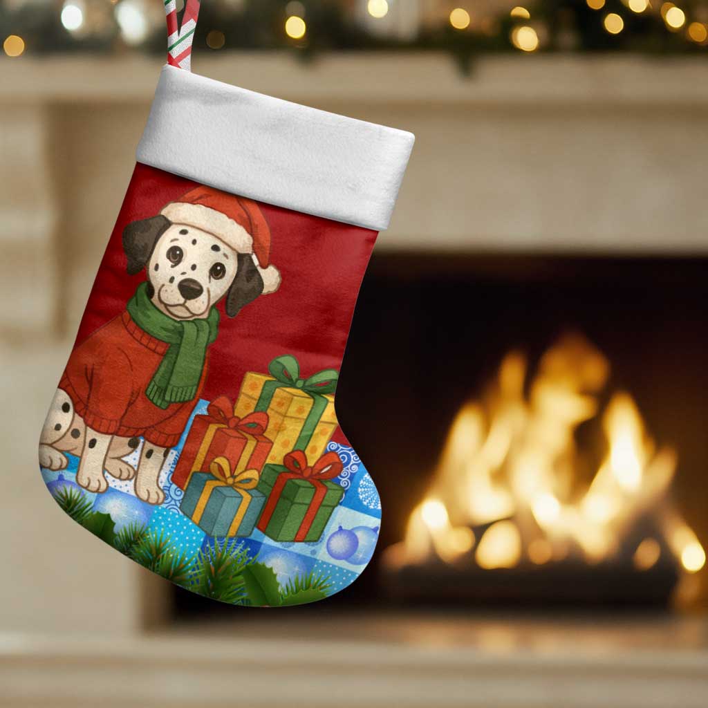 Croatia Christmas Stocking with Dalmatian Dog Presents and Red Plaid Holiday - Wonder Print Shop