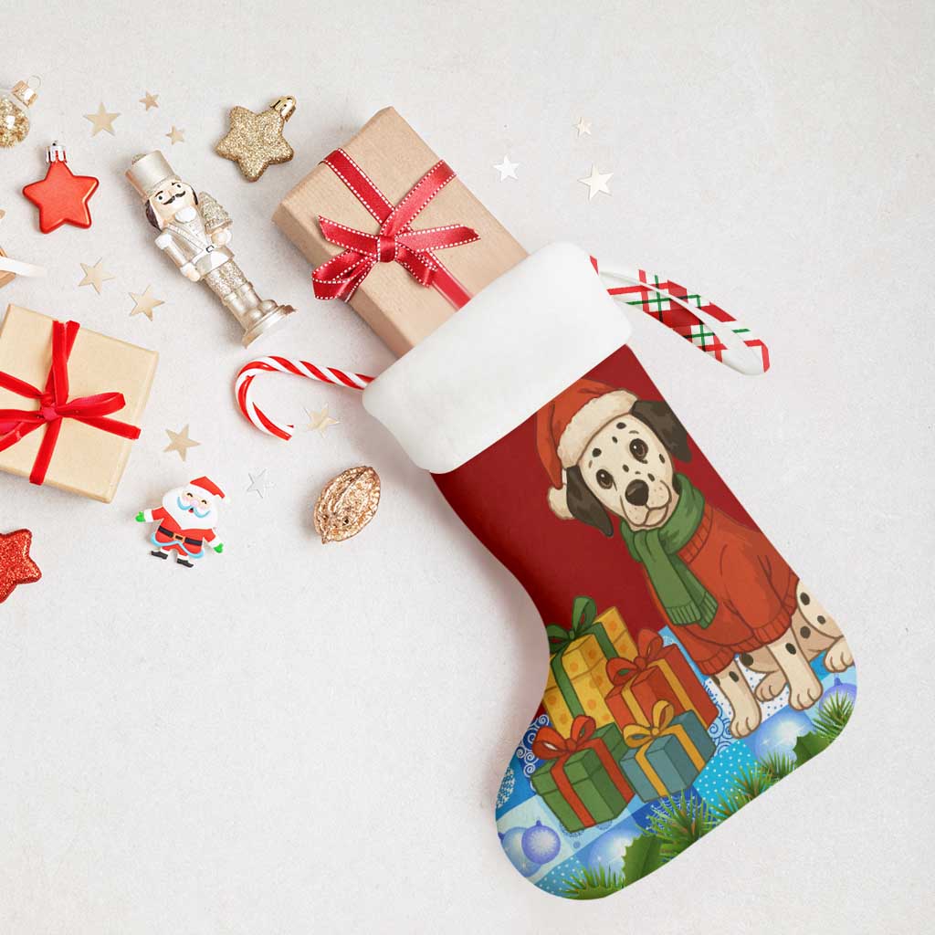 Croatia Christmas Stocking with Dalmatian Dog Presents and Red Plaid Holiday - Wonder Print Shop
