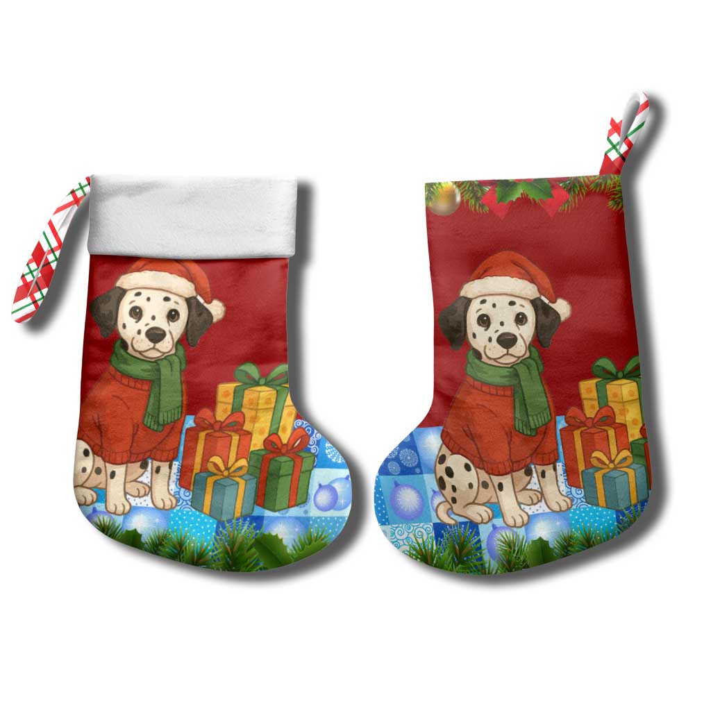 Croatia Christmas Stocking with Dalmatian Dog Presents and Red Plaid Holiday - Wonder Print Shop